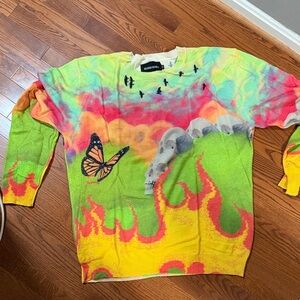 Ricardo DeSean Graphic Sweater with Butterfly and Skull Design